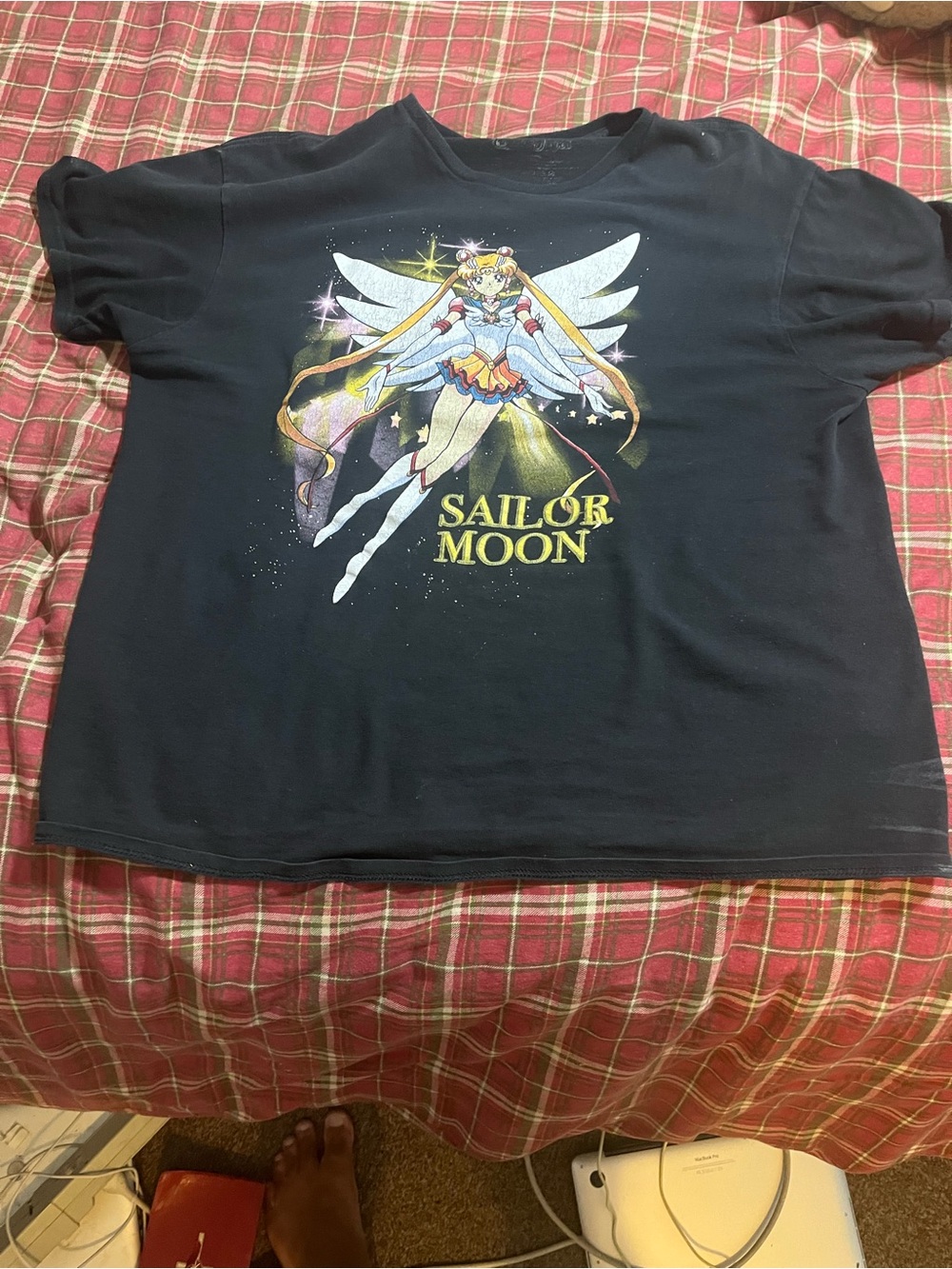 Ed Hardy Sailor Moon Black Graphic Tee with White and Yellow Print